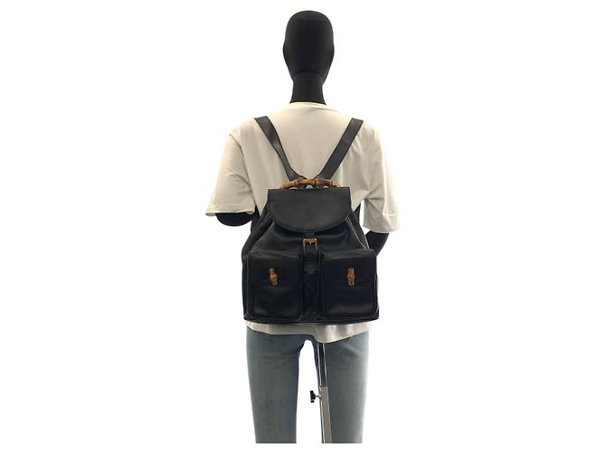 Zaino in pelle Gucci nero con hardware dorato - vista 6