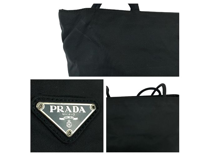 Bolso Tote de nylon tessuto con logo triangular Prada Negro - vista 5