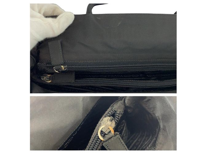 Bolso Tote de nylon tessuto con logo triangular Prada Negro - vista 6