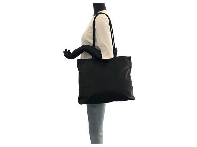 Bolso Tote de nylon tessuto con logo triangular Prada Negro - vista 7