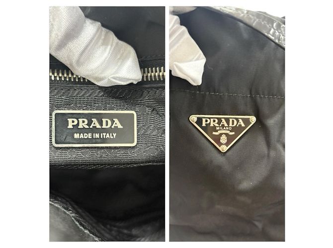 Bolso tote negro de nylon con logo triangular de Prada - vista 8