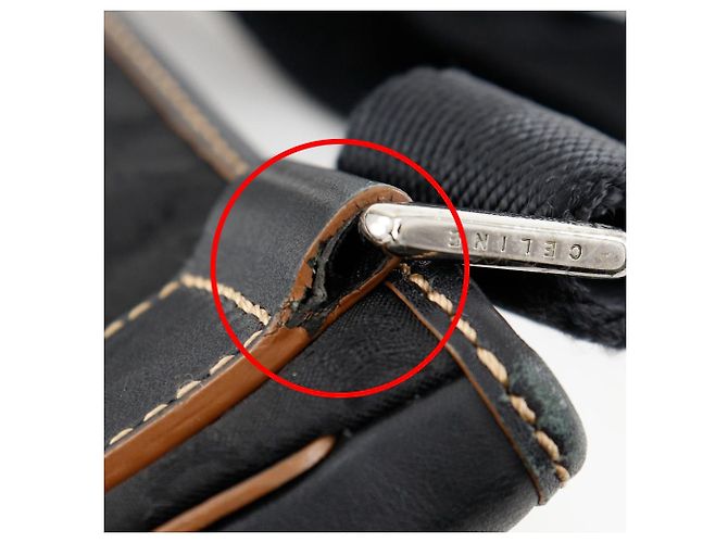 Céline Celine Macadam Nylon Canvas Leder Schultertasche Schwarz - Ansicht 15