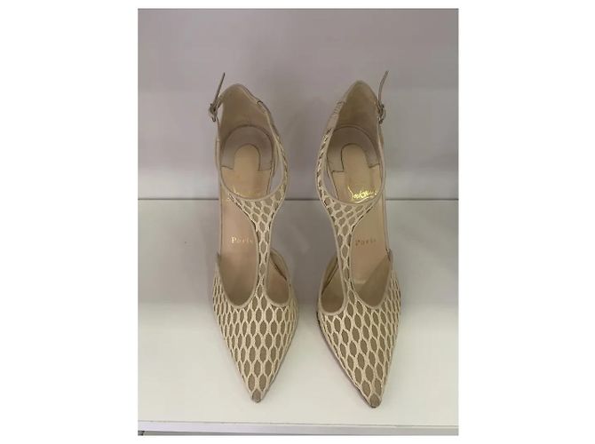 Décolleté Christian Louboutin Salonu in pelle e mesh Eggshell Bianco sporco - vista 2