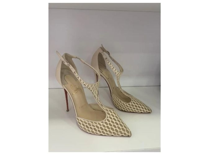 Décolleté Christian Louboutin Salonu in pelle e mesh Eggshell Bianco sporco - vista 3