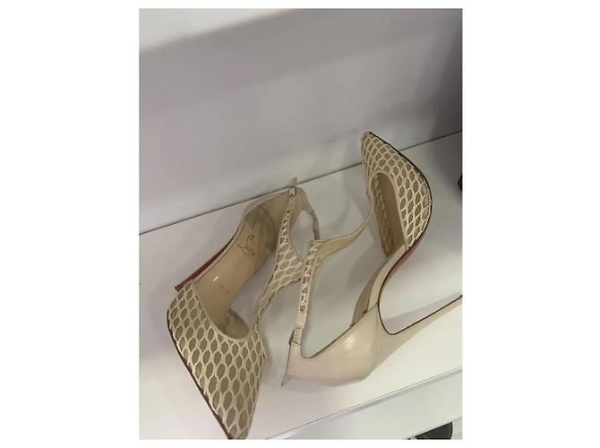 Décolleté Christian Louboutin Salonu in pelle e mesh Eggshell Bianco sporco - vista 5