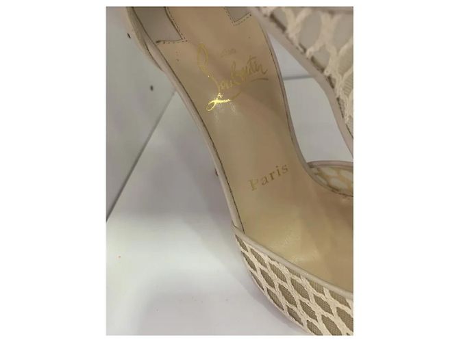 Décolleté Christian Louboutin Salonu in pelle e mesh Eggshell Bianco sporco - vista 8