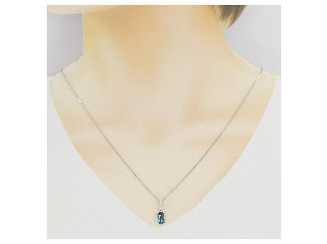 Autre Marque Collana in oro bianco Au750, topazio blu e diamanti - vista 6