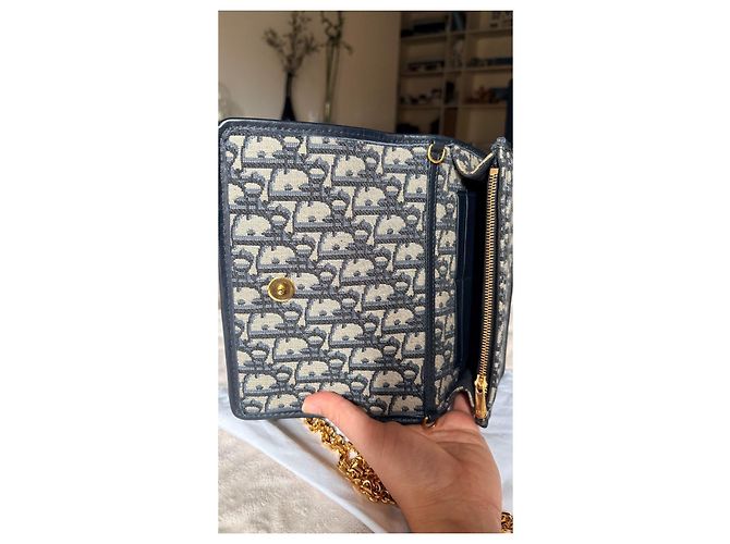 Christian Dior Pochette 30 montaigne in jacquard Dior oblique Blu navy - vista 3