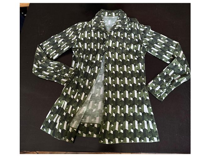 Colete Hermès de Lã Verde e Branco com Padrão H Caqui - vista 2