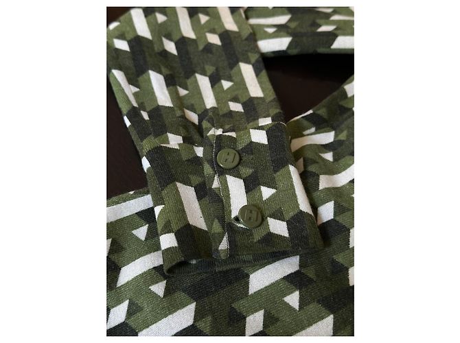 Colete Hermès de Lã Verde e Branco com Padrão H Caqui - vista 3