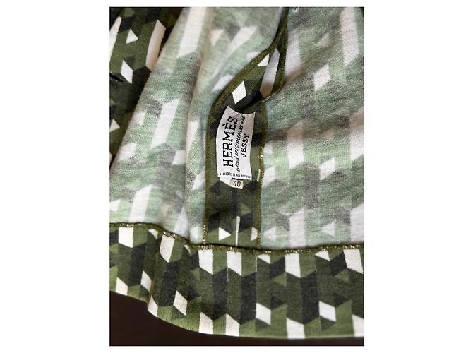 Colete Hermès de Lã Verde e Branco com Padrão H Caqui - vista 4