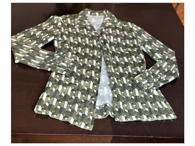 Colete Hermès de Lã Verde e Branco com Padrão H Caqui - vista 5