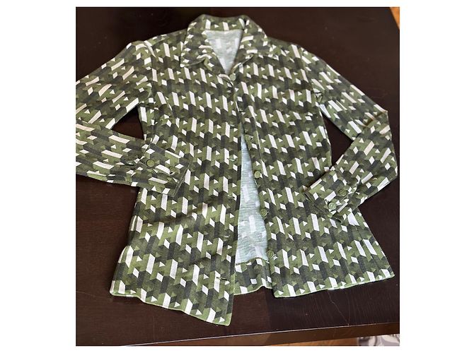 Colete Hermès de Lã Verde e Branco com Padrão H Caqui - vista 6