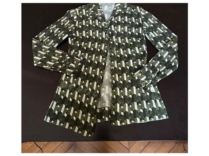 Colete Hermès de Lã Verde e Branco com Padrão H Caqui - vista 7