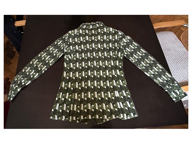 Colete Hermès de Lã Verde e Branco com Padrão H Caqui - vista 8