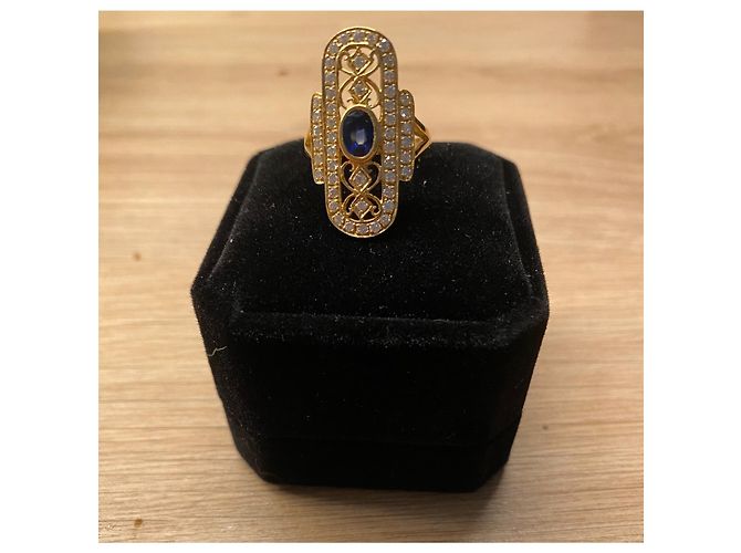 No Brand Nuovo Anello in Oro, Zaffiro e Diamanti Gold hardware - vista 2