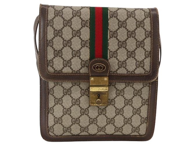 Borsa a Spalla Gucci GG Supreme Web Sherry Line PVC Beige Oro 145857 Auth BA11894 D'oro - vista 13
