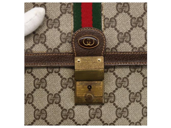 Borsa a Spalla Gucci GG Supreme Web Sherry Line PVC Beige Oro 145857 Auth BA11894 D'oro - vista 18