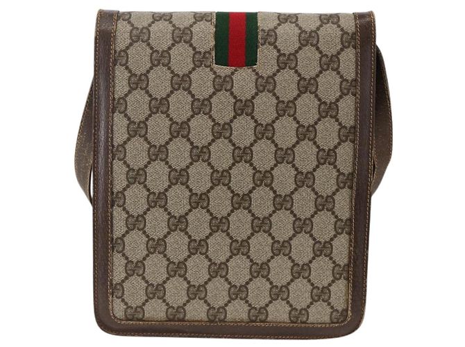 Borsa a Spalla Gucci GG Supreme Web Sherry Line PVC Beige Oro 145857 Auth BA11894 D'oro - vista 2