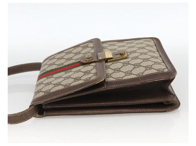 Borsa a Spalla Gucci GG Supreme Web Sherry Line PVC Beige Oro 145857 Auth BA11894 D'oro - vista 3