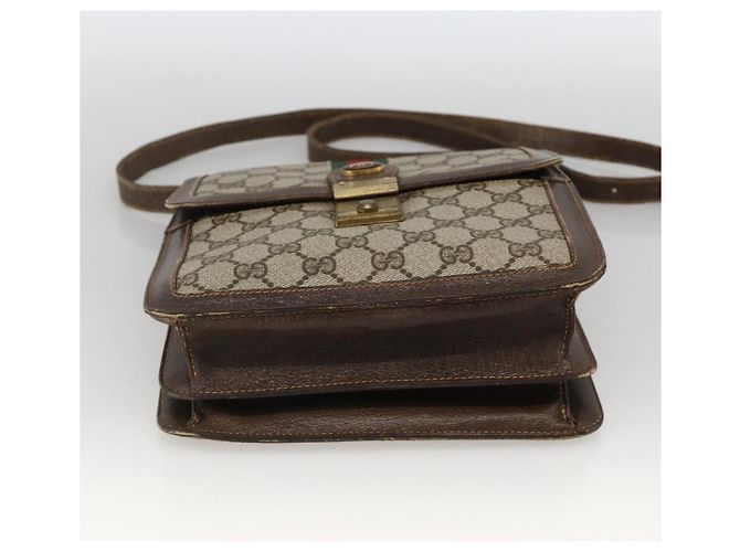 Borsa a Spalla Gucci GG Supreme Web Sherry Line PVC Beige Oro 145857 Auth BA11894 D'oro - vista 5