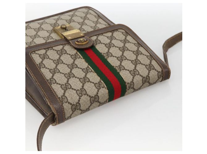 Borsa a Spalla Gucci GG Supreme Web Sherry Line PVC Beige Oro 145857 Auth BA11894 D'oro - vista 6