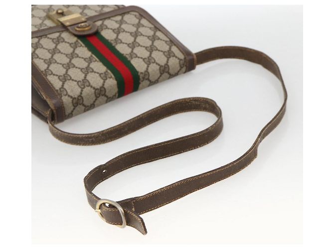 Borsa a Spalla Gucci GG Supreme Web Sherry Line PVC Beige Oro 145857 Auth BA11894 D'oro - vista 7