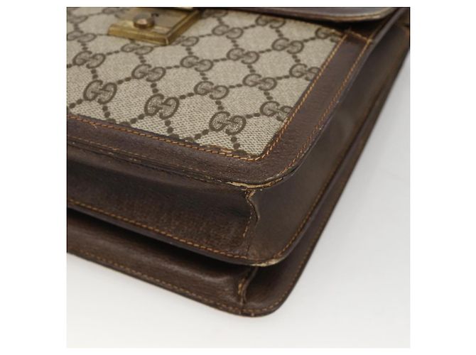 Borsa a Spalla Gucci GG Supreme Web Sherry Line PVC Beige Oro 145857 Auth BA11894 D'oro - vista 8
