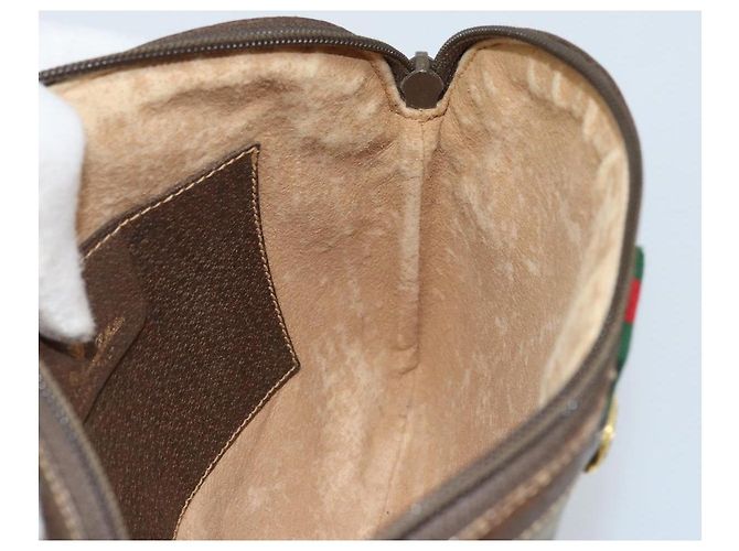 Borsa Sherry Line GG Supreme Web di GUCCI in PVC Beige e Oro 904 02 047 Auth ka3560 D'oro - vista 20