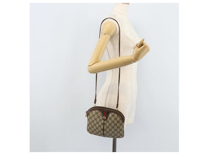 Borsa Sherry Line GG Supreme Web di GUCCI in PVC Beige e Oro 904 02 047 Auth ka3560 D'oro - vista 22
