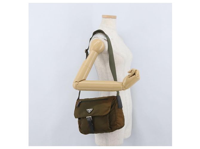 Borsa a Spalla PRADA Nylon Khaki Argento Autentica 174613 Cachi - vista 27