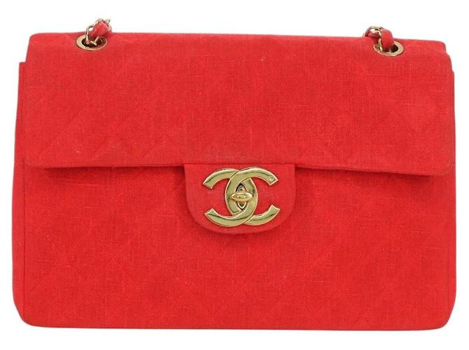 CHANEL Grande Borsa a Spalla Matelassé 35 in Tela Oro Rosso CC Auth BAZ742V D'oro - vista 13
