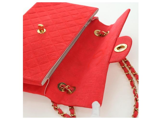 CHANEL Grande Borsa a Spalla Matelassé 35 in Tela Oro Rosso CC Auth BAZ742V D'oro - vista 18
