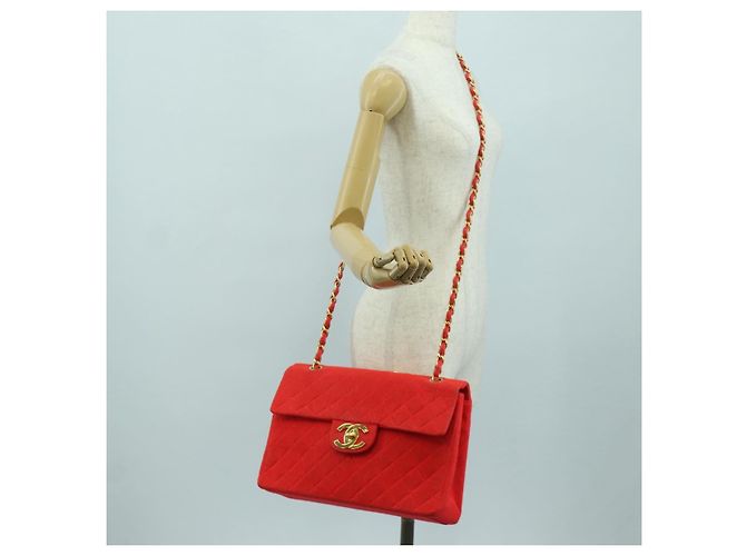 CHANEL Grande Borsa a Spalla Matelassé 35 in Tela Oro Rosso CC Auth BAZ742V D'oro - vista 26