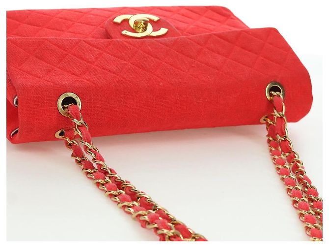 CHANEL Grande Borsa a Spalla Matelassé 35 in Tela Oro Rosso CC Auth BAZ742V D'oro - vista 6