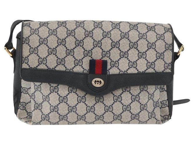 Gucci Borsa GG Supreme Sherry Line in PVC Blu Navy Oro Rosso 904 02 084 Auth SW2212 D'oro - vista 13