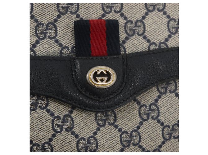 Gucci Borsa GG Supreme Sherry Line in PVC Blu Navy Oro Rosso 904 02 084 Auth SW2212 D'oro - vista 18