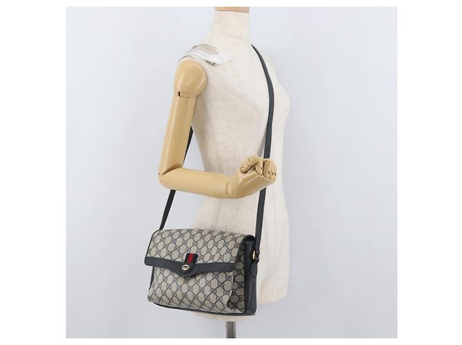 Gucci Borsa GG Supreme Sherry Line in PVC Blu Navy Oro Rosso 904 02 084 Auth SW2212 D'oro - vista 24