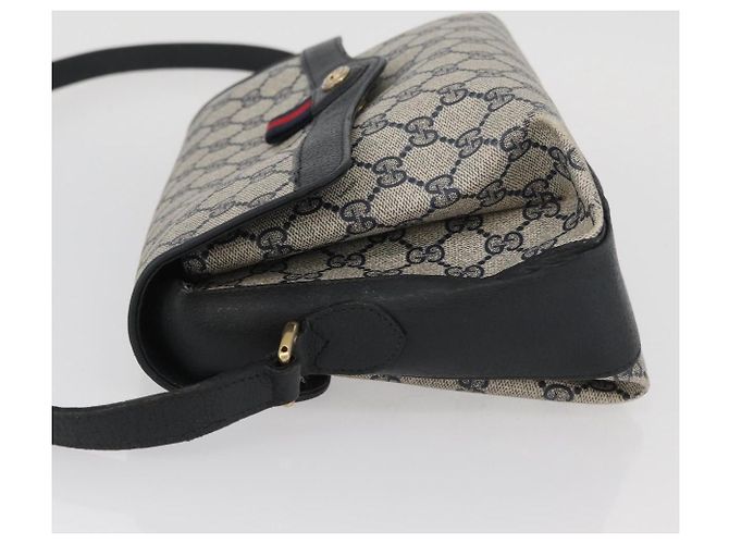 Gucci Borsa GG Supreme Sherry Line in PVC Blu Navy Oro Rosso 904 02 084 Auth SW2212 D'oro - vista 4