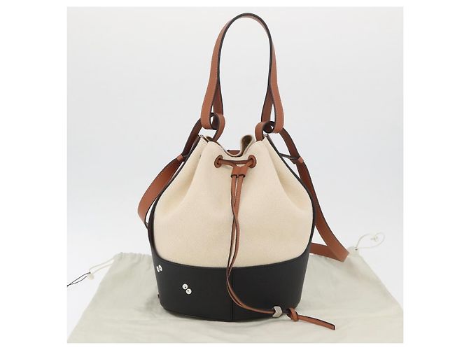 LOEWE - Ghibli Il Mio Vicino Totoro Borsa Secchiello Nera Profonda in Tela Auth 167150SM Marrone - vista 12