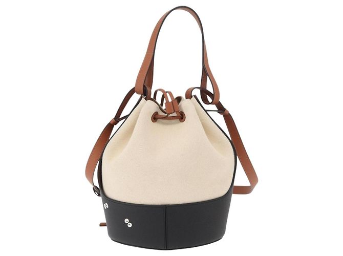 LOEWE - Ghibli Il Mio Vicino Totoro Borsa Secchiello Nera Profonda in Tela Auth 167150SM Marrone - vista 13