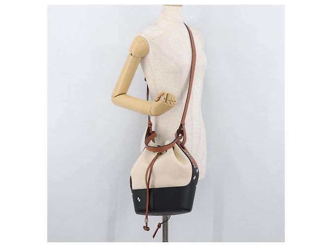 LOEWE - Ghibli Il Mio Vicino Totoro Borsa Secchiello Nera Profonda in Tela Auth 167150SM Marrone - vista 26