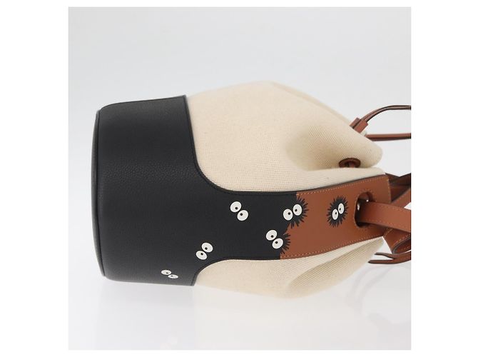 LOEWE - Ghibli Il Mio Vicino Totoro Borsa Secchiello Nera Profonda in Tela Auth 167150SM Marrone - vista 3