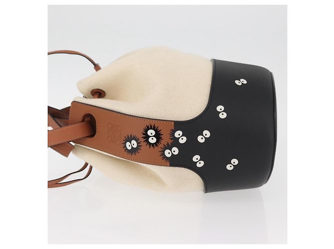 LOEWE - Ghibli Il Mio Vicino Totoro Borsa Secchiello Nera Profonda in Tela Auth 167150SM Marrone - vista 4