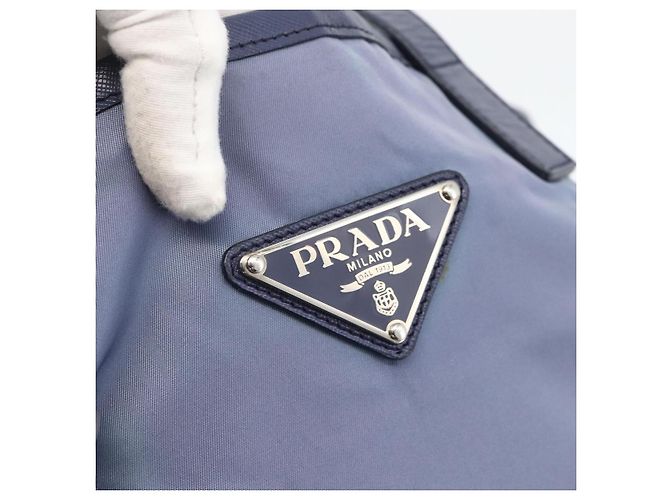 PRADA Tote Bag aus Nylon und Leder hellblau silber authentisch 174547 - Ansicht 10