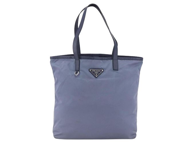 PRADA Tote Bag aus Nylon und Leder hellblau silber authentisch 174547 - Ansicht 13