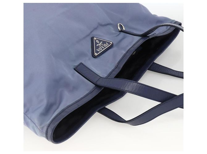 PRADA Tote Bag aus Nylon und Leder hellblau silber authentisch 174547 - Ansicht 6
