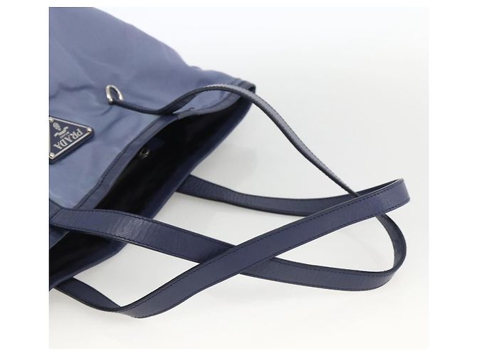 PRADA Tote Bag aus Nylon und Leder hellblau silber authentisch 174547 - Ansicht 7