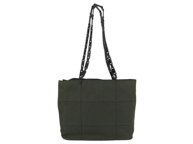 Tote PRADA Plastikkettentasche Nylon Khaki Silber Auth 174554 - Ansicht 13