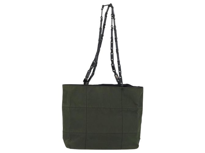 Tote PRADA Plastikkettentasche Nylon Khaki Silber Auth 174554 - Ansicht 2